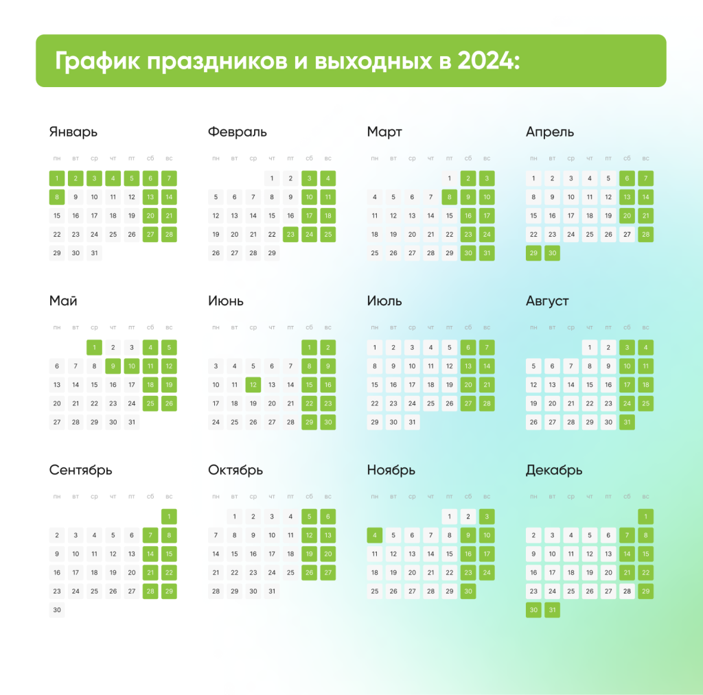 График праздников и выходных в 2024 году – Новости на СПРОСИ.ДОМ.РФ